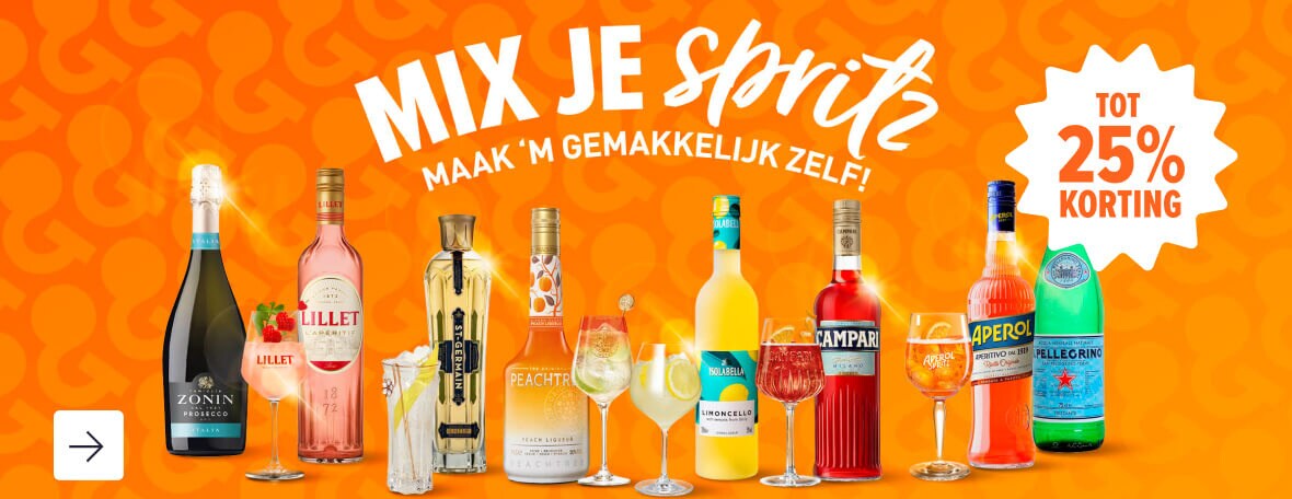 Mix je spritz! Maak'm gemakkelijk zelf. Tot 25% korting op de lekkerste dranken